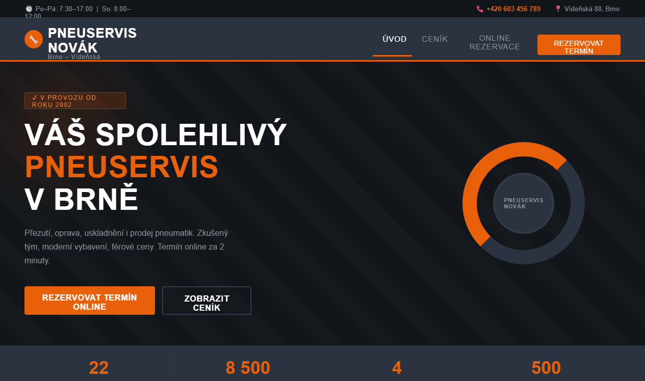 Náhled webu Pneuservis Novák